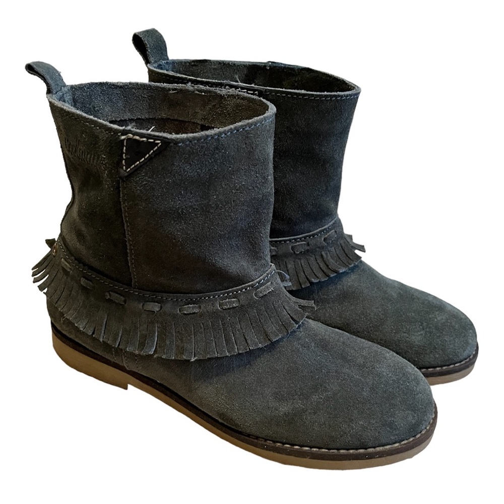 Coolway Afra Gray/blue Suede Leather Fringe Boho Ankle Boots size 8